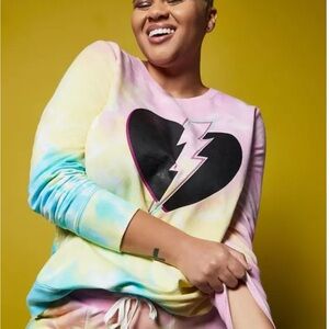 Torrid/LoveSick Heart Breaker Fleece Multi Tie-Dye Crewneck Sweatshirt